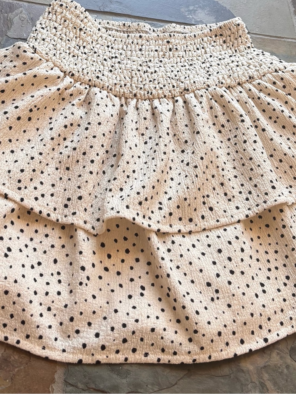 Zara Size 11-12 Tiered Polka Dot Smocked Waist Skort- Cream with Black Dots